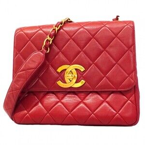 Chanel Matelassé Chain Shoulder Bag, Large Coco Design, Lambskin, Red, Women's